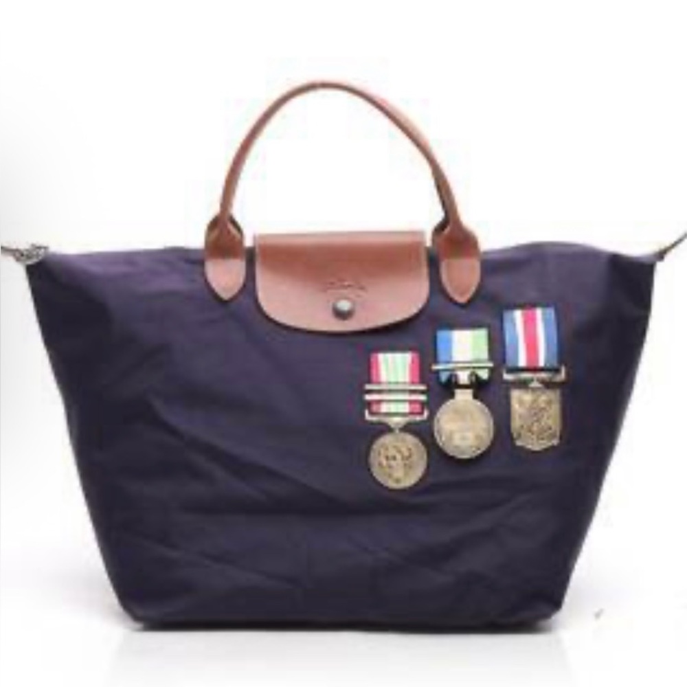 NWOT Longchamp Jeremy Scott Military Medal Le Pliage Dark Purple Tote